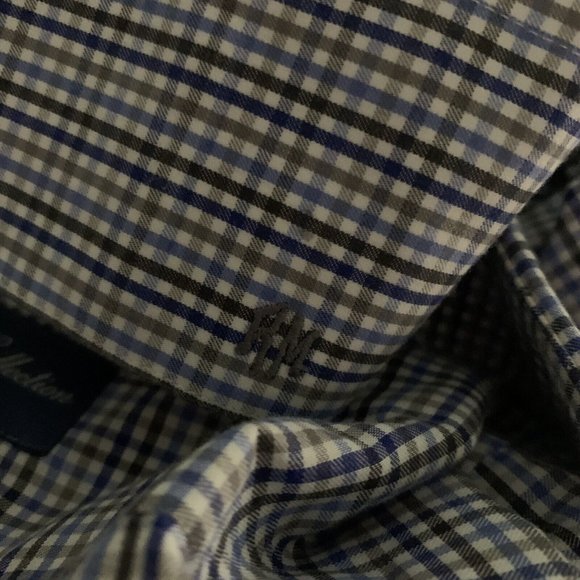 Executive Tom James Men XL Long Sleeve Button Front Shirt Blue Brown Micro Check - Picture 7 of 7